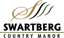 the logo for the country manor is black and gold .